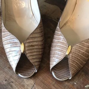 vintage Bruno Magli peep toe Pumps Snakeskin 10AA